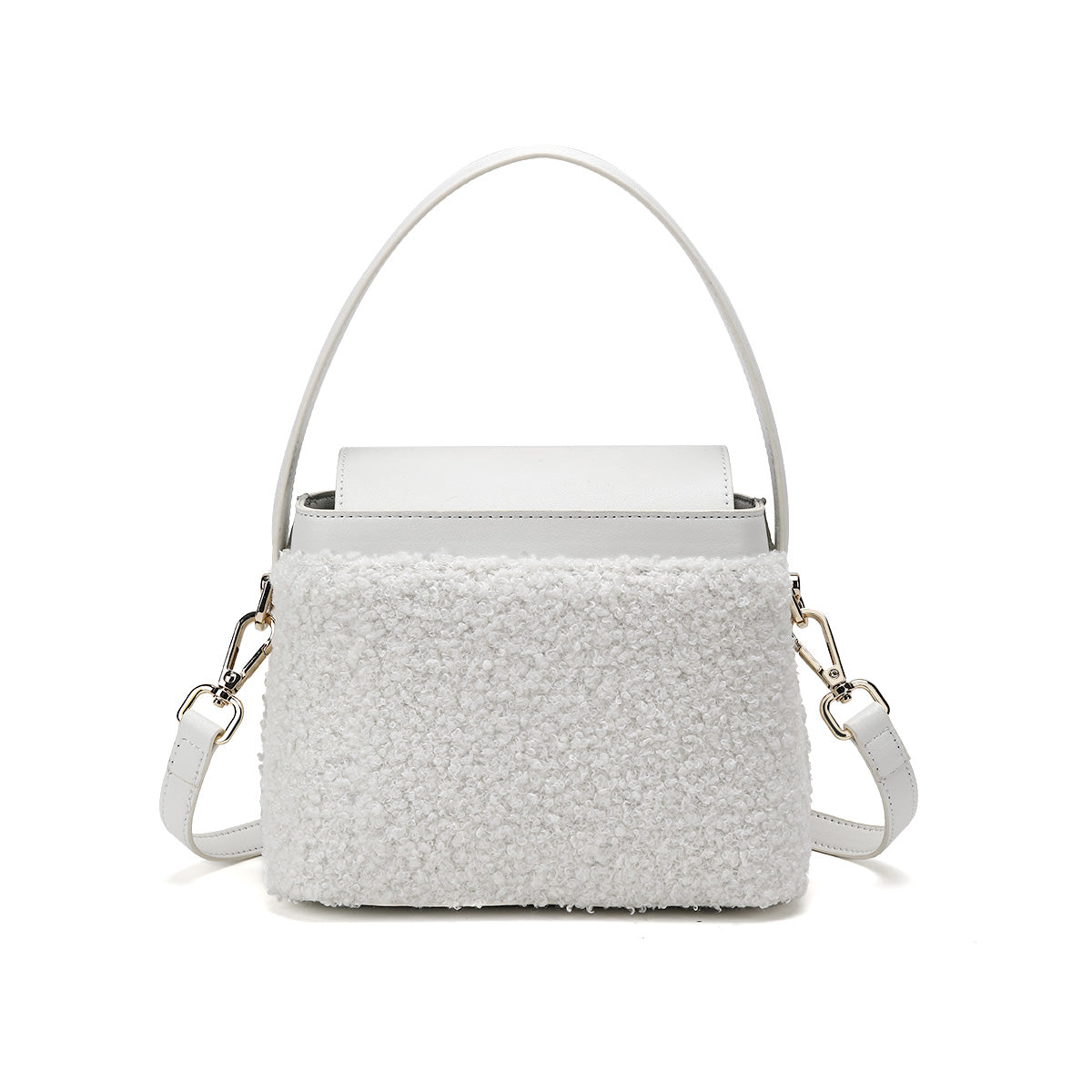 Denour White Sherpa Pearl Bucket Bag
