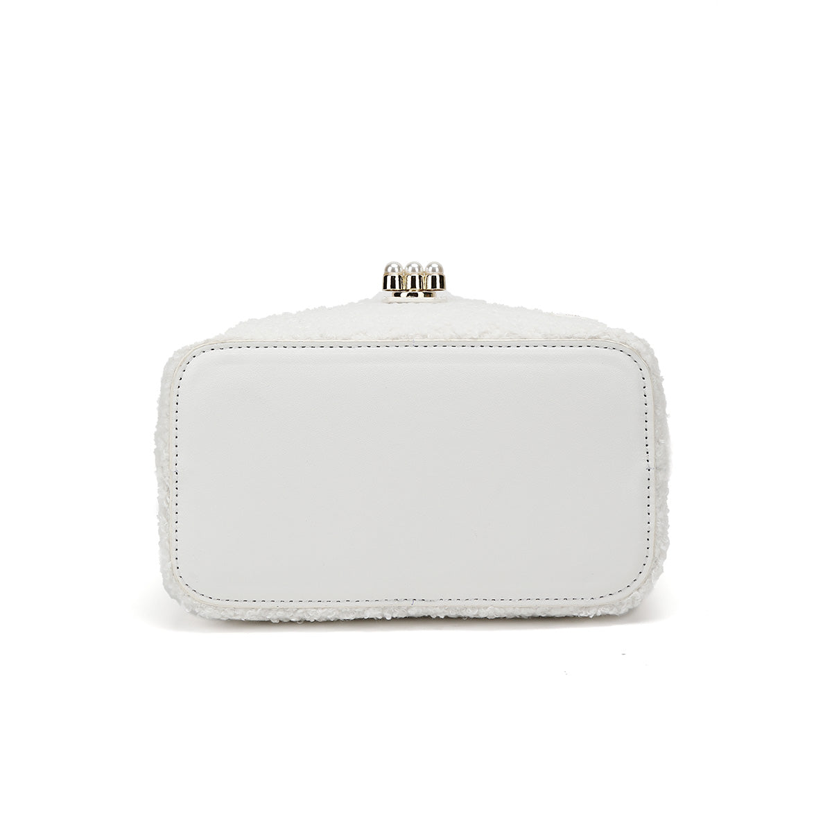 Denour White Sherpa Pearl Bucket Bag