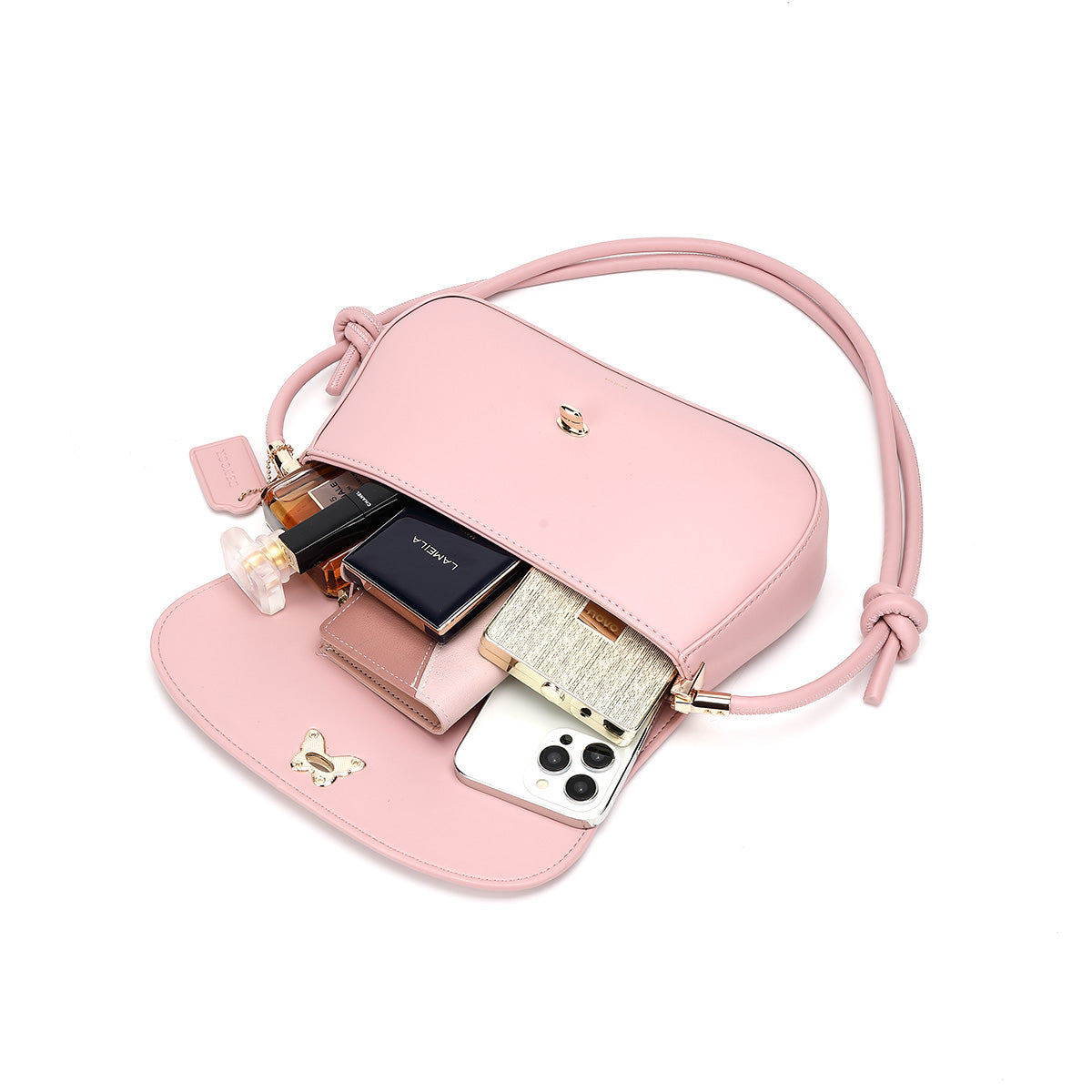 Denour Pink Butterfly Baguette Bag