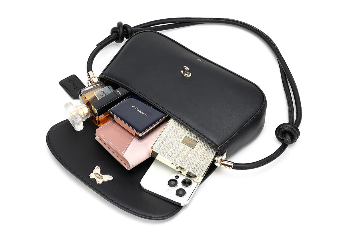 Denour Black Butterfly Baguette Bag