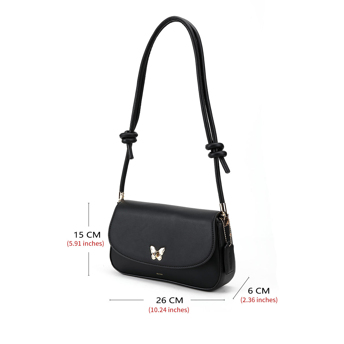 Denour Black Butterfly Baguette Bag