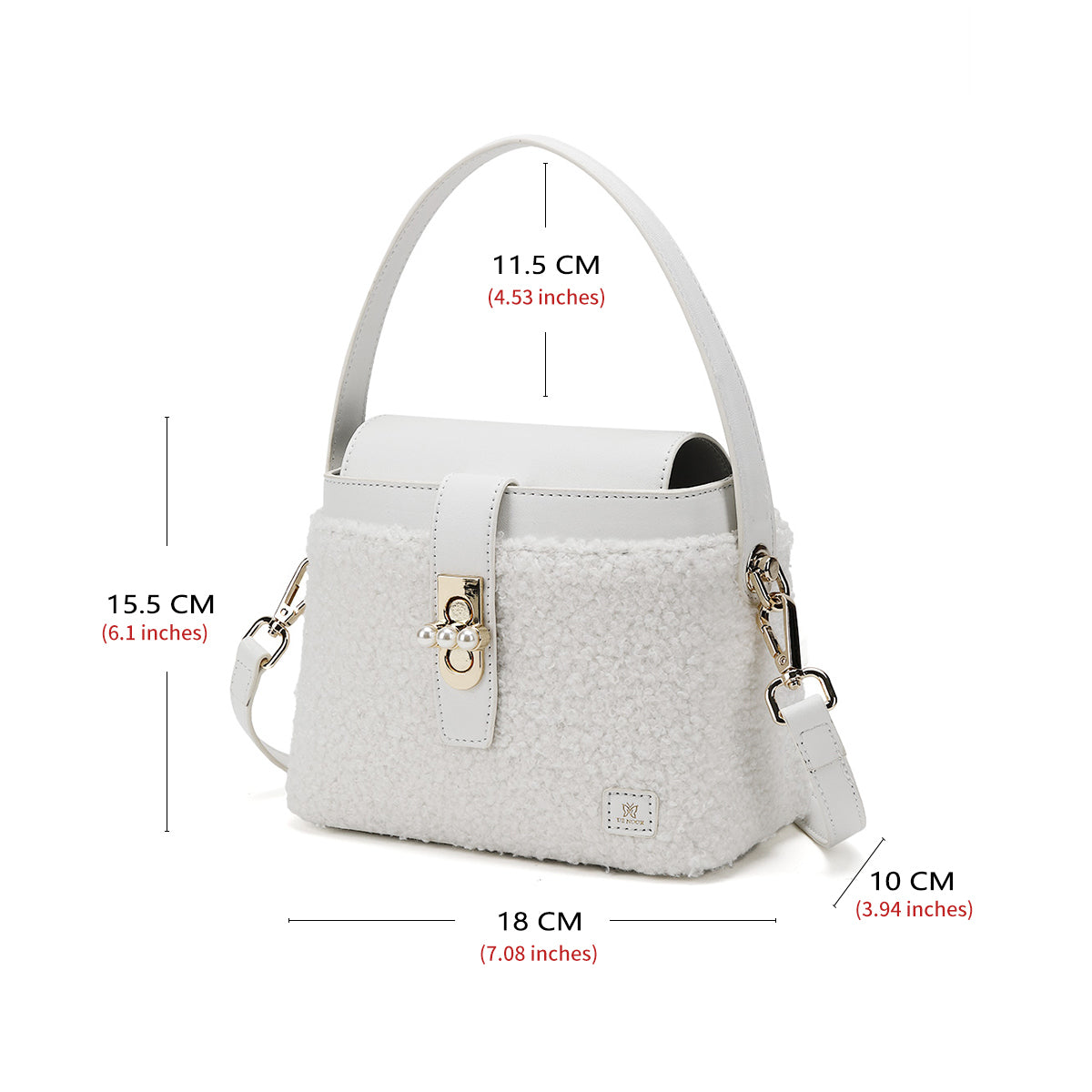 Denour White Sherpa Pearl Bucket Bag