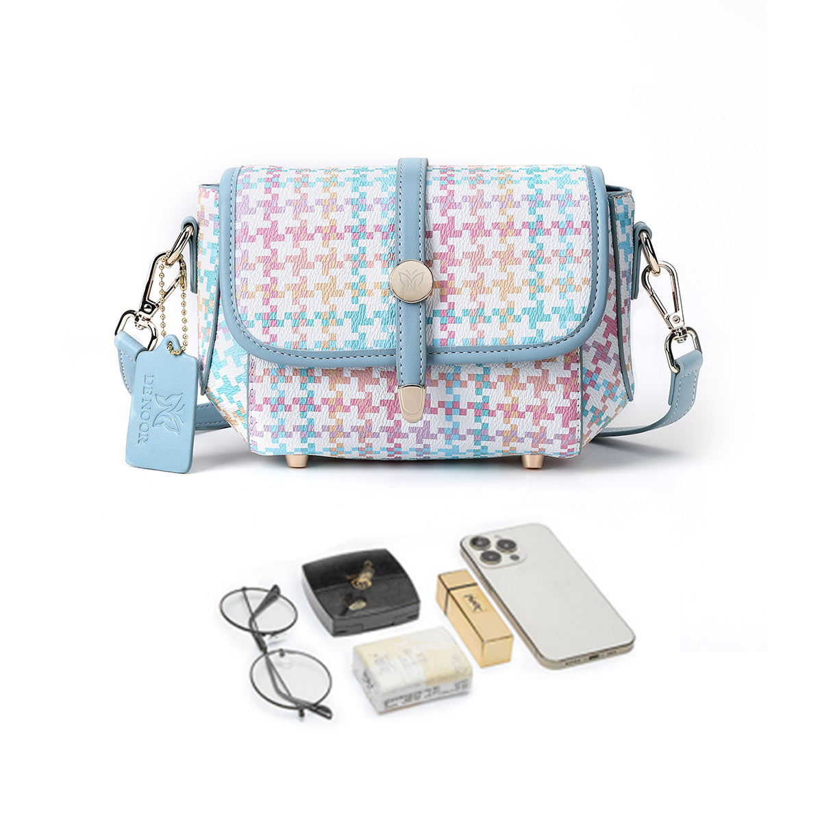 Denour Pastel Houndstooth Mini Satchel