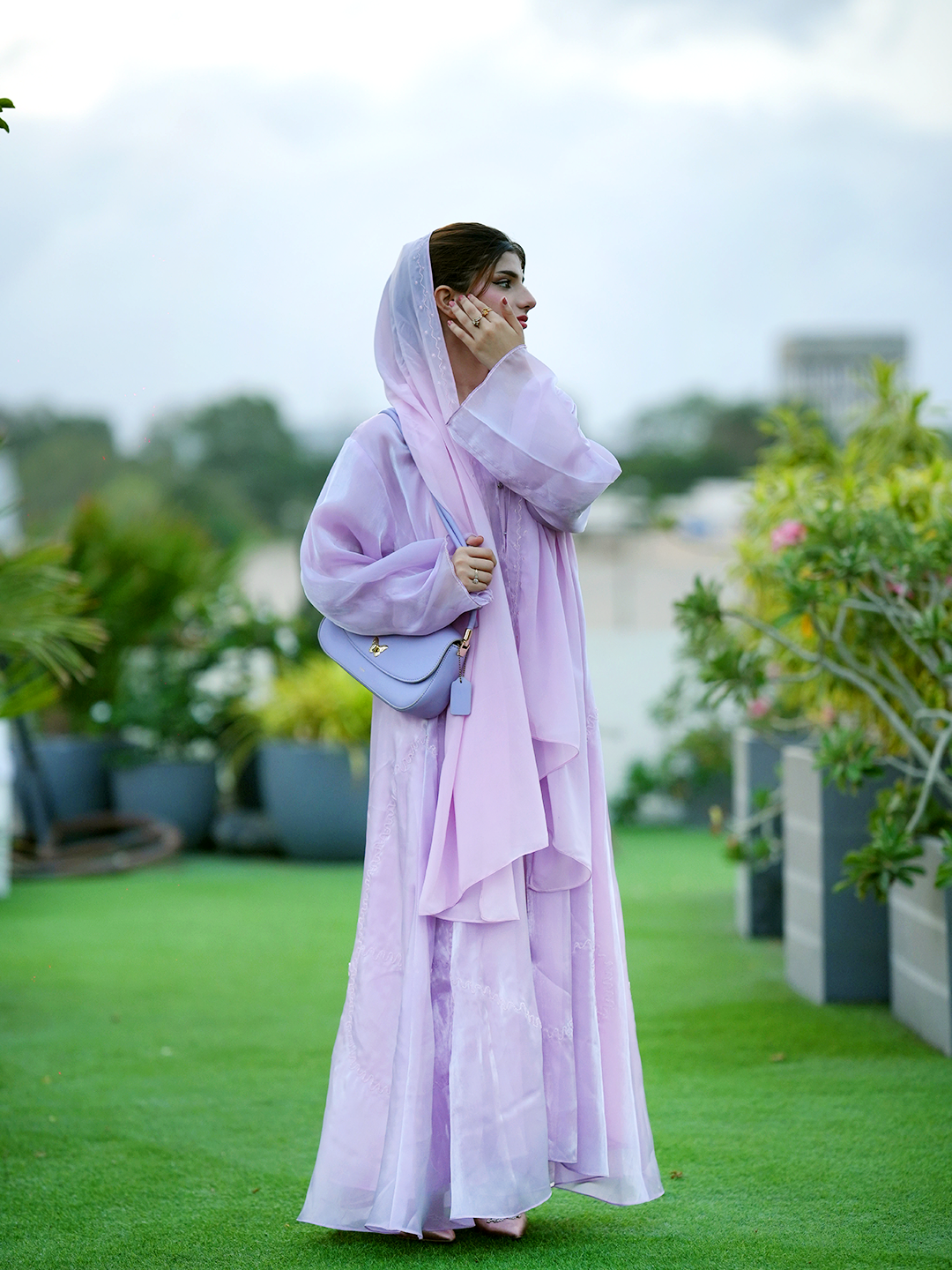 J’Nour Pastel Pink Satin Abaya