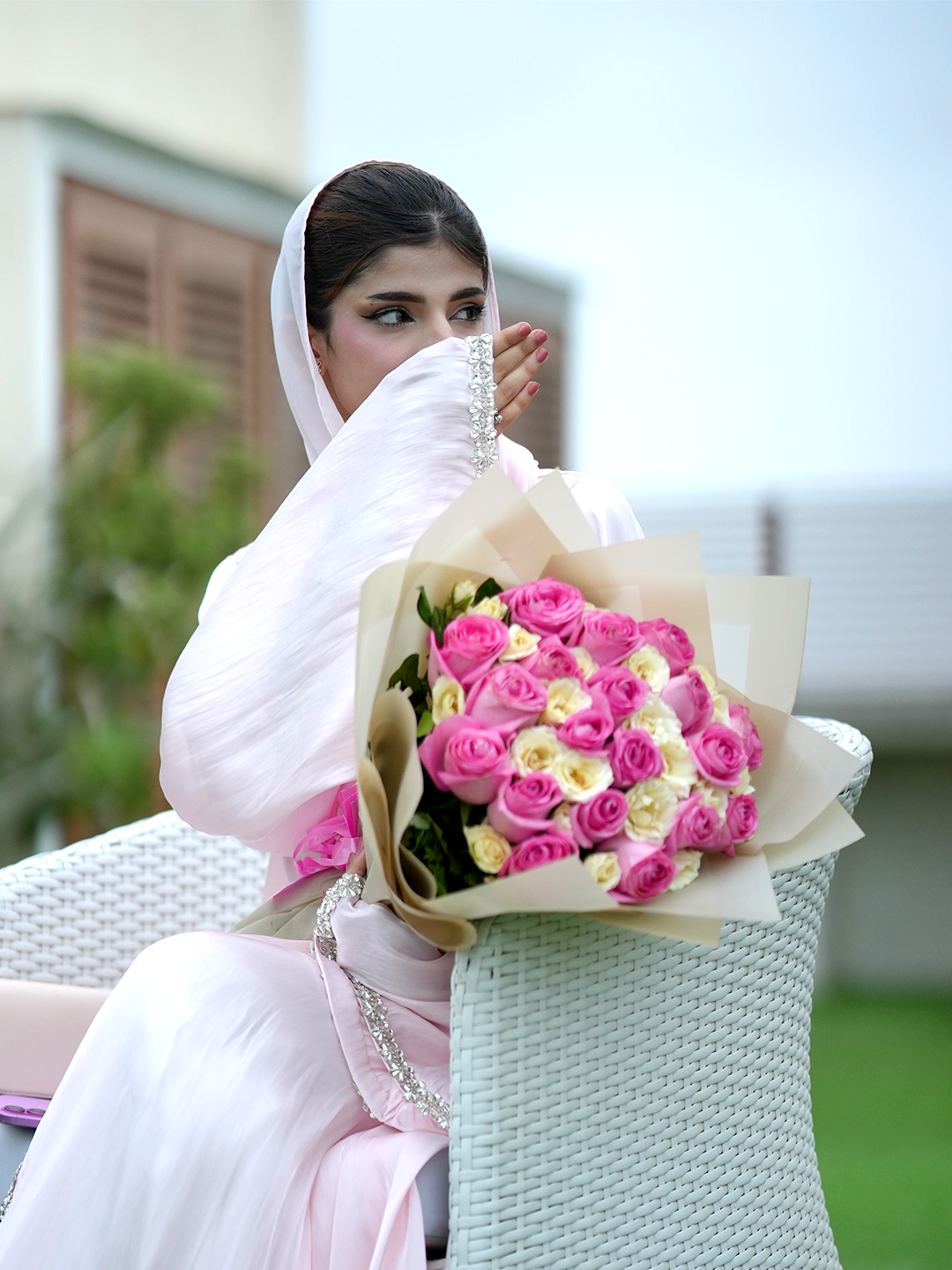 Pink Crystal Elegance – J’Nour Satin Abaya with Rhinestone Trim