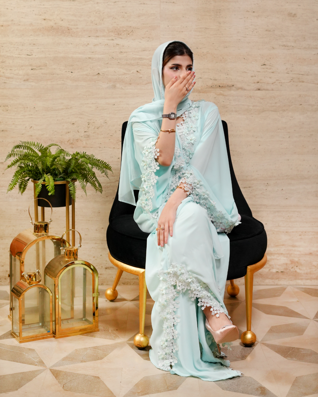 J’Nour Pastel Green Floral Abaya