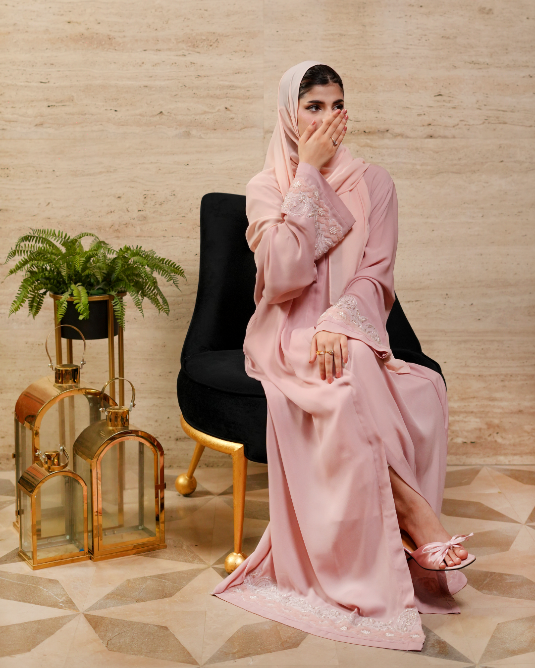 Blush Floral Elegance – J’Nour Pastel Pink Abaya